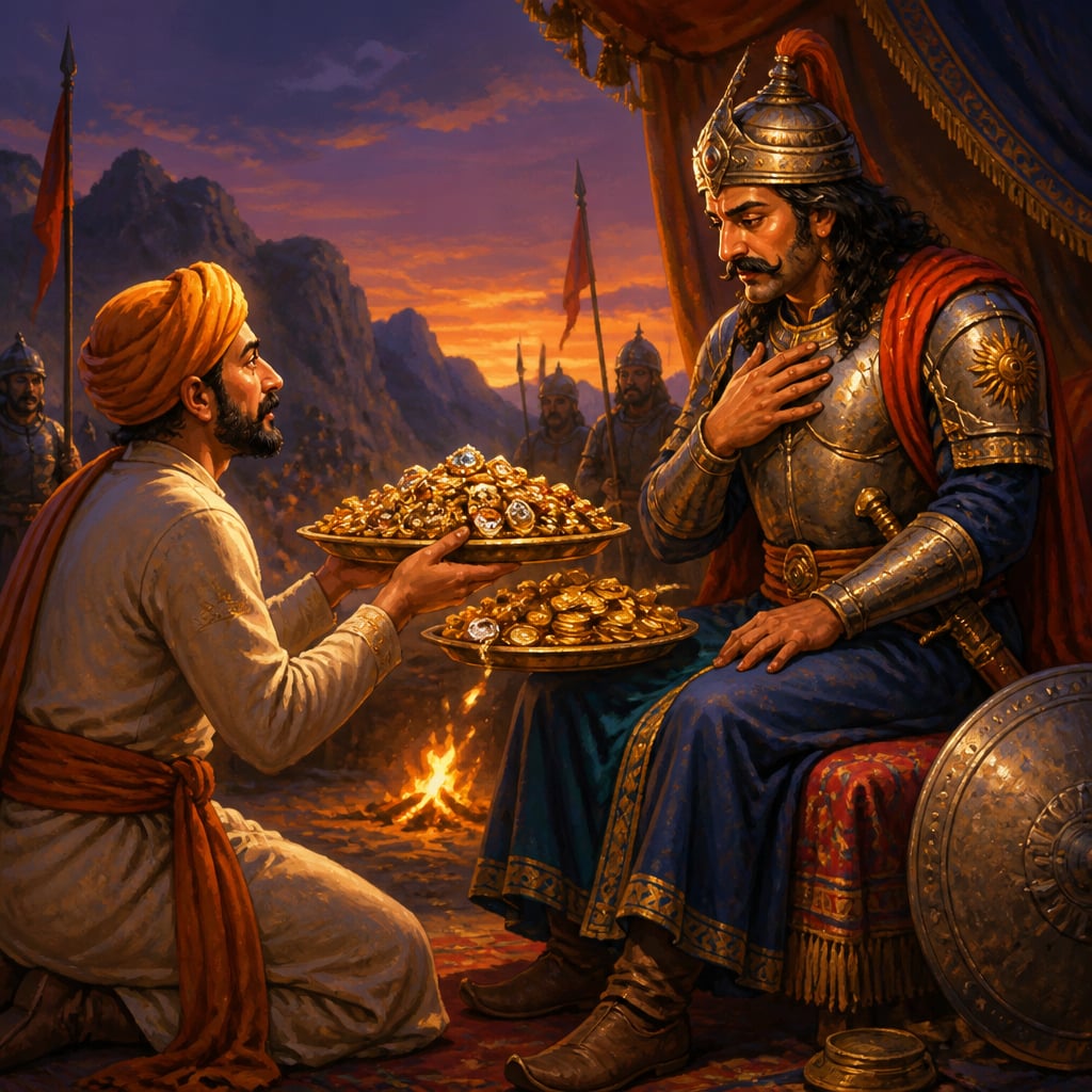 Bhamashah offers his whole fortune at the darkest hour