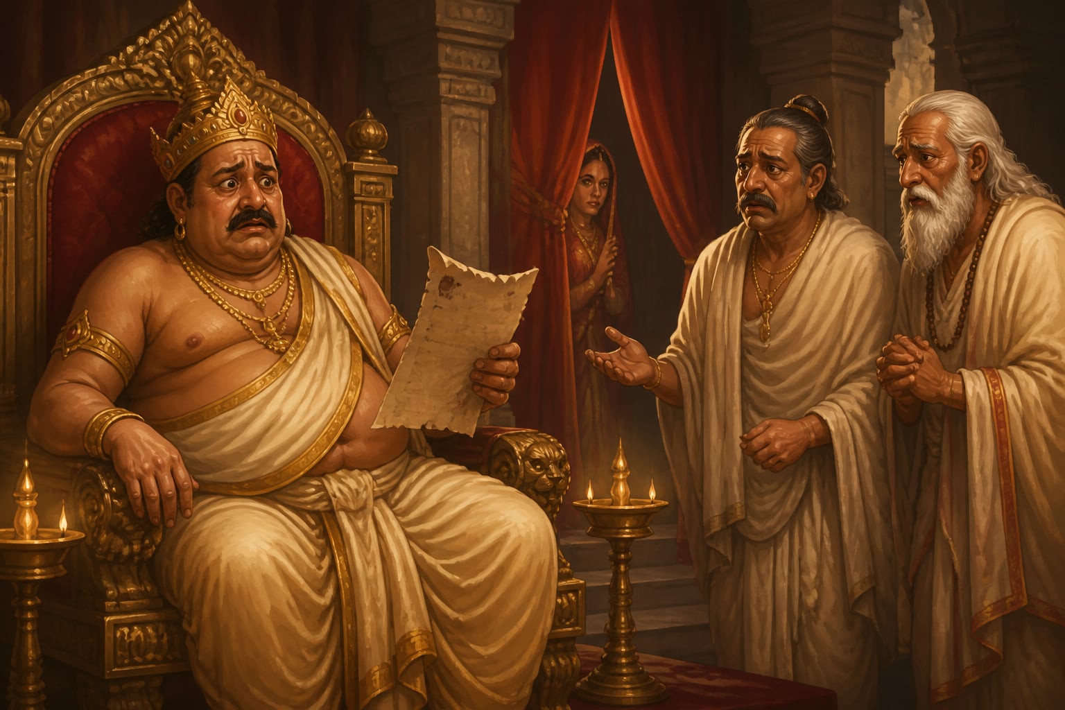 Ramagupta cowering before Shaka demands