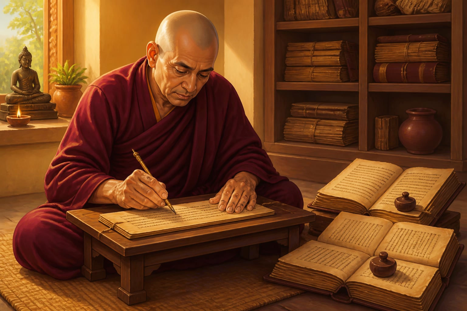 Amarasimha composing the Amarakosha thesaurus