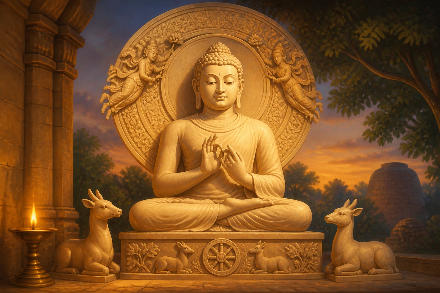 The Sarnath Buddha turning the wheel of dharma