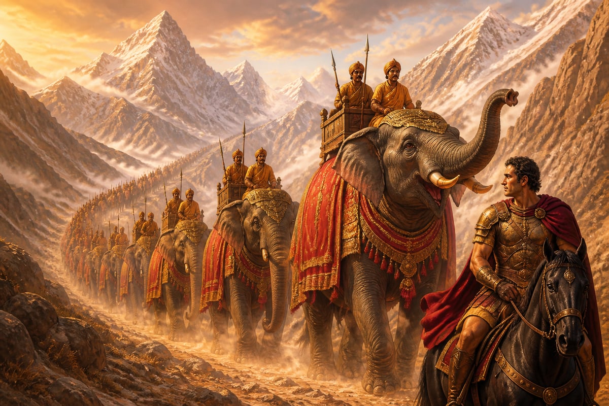 Mauryan war elephants marching westward to Seleucus