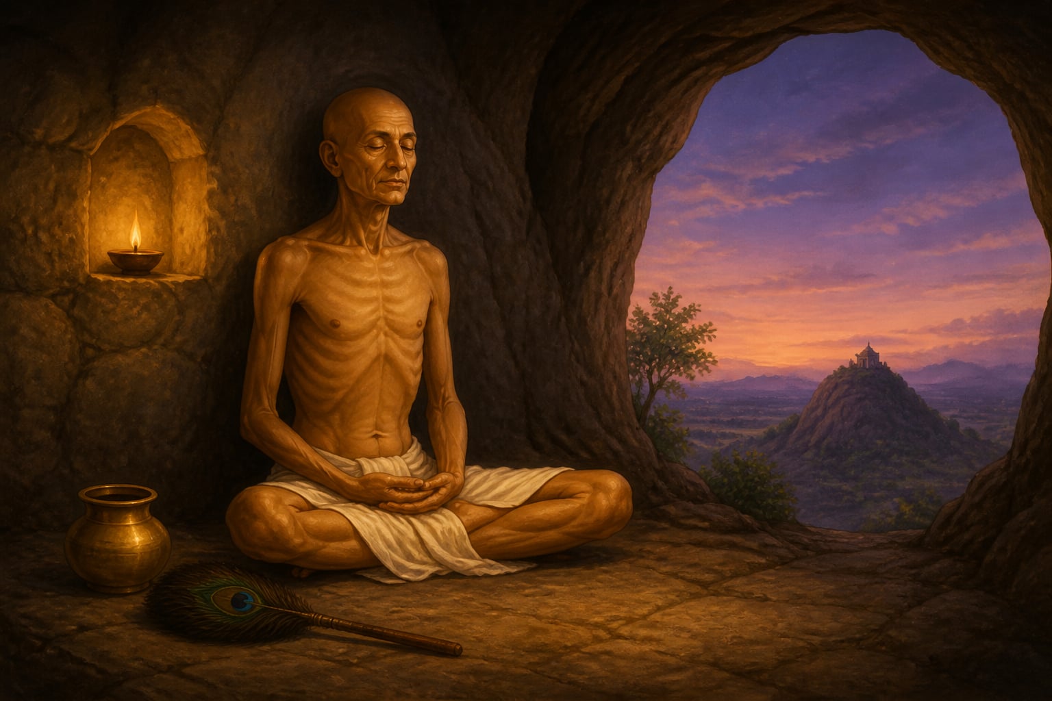 Chandragupta in Sallekhana inside the Chandragiri cave