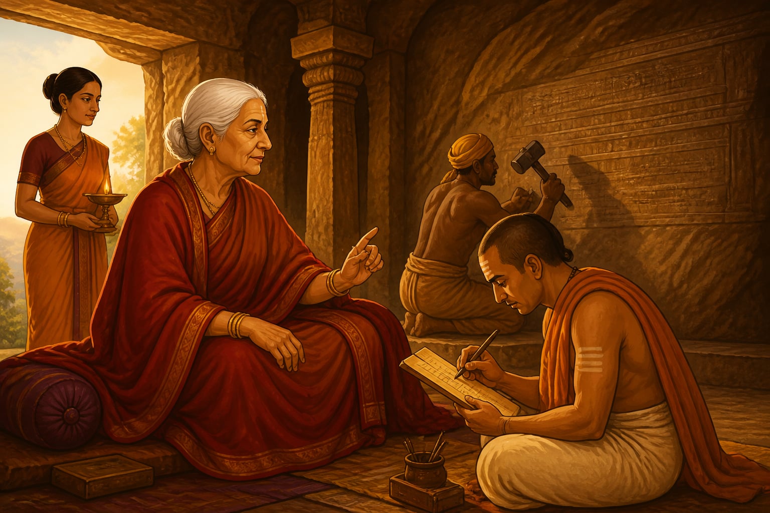 Gautami Balashri dictates the Nashik Prasasti to a Brahmin scribe