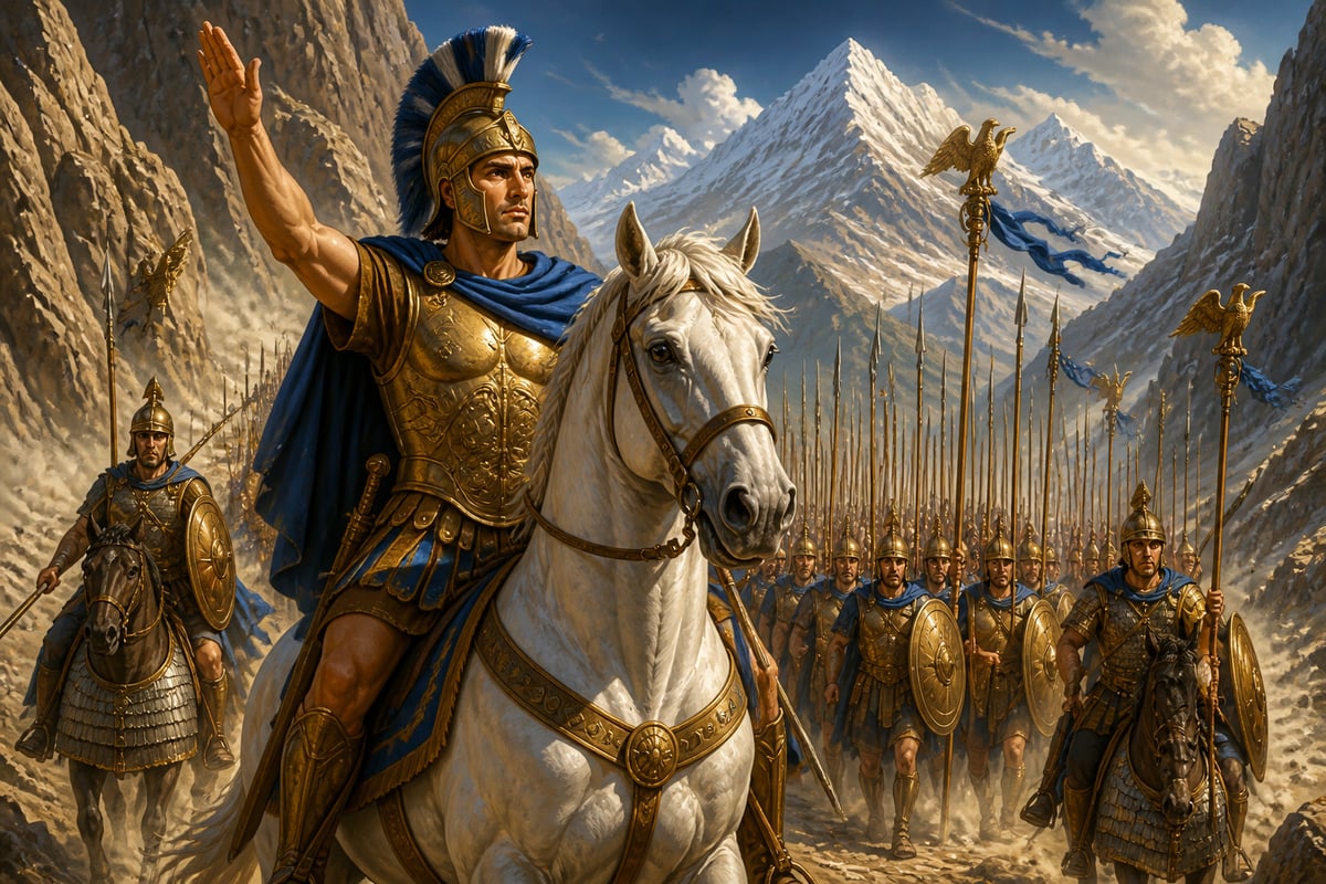 Demetrius leading the Greek invasion through the Hindu Kush