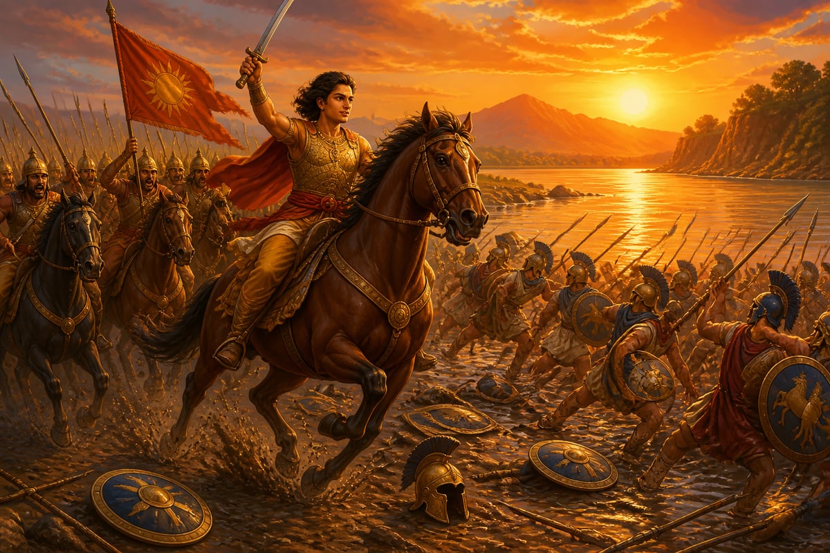 Vasumitra defeating the Yavanas on the Sindhu