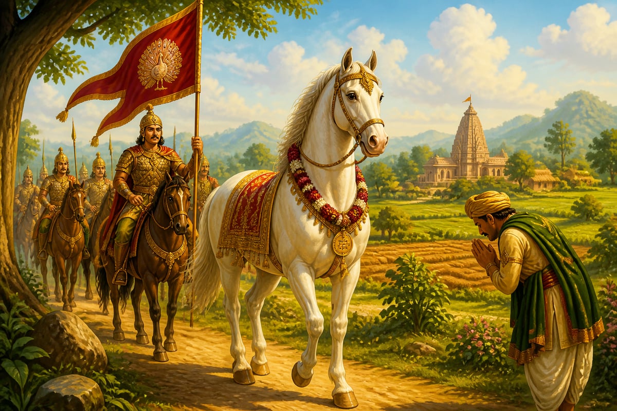 The consecrated Ashvamedha horse wandering with the Gupta escort