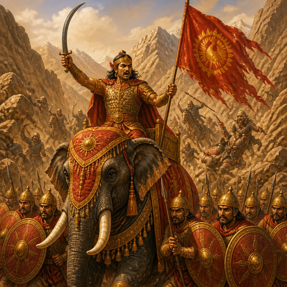 Skandagupta rallying his army before the frontier battle