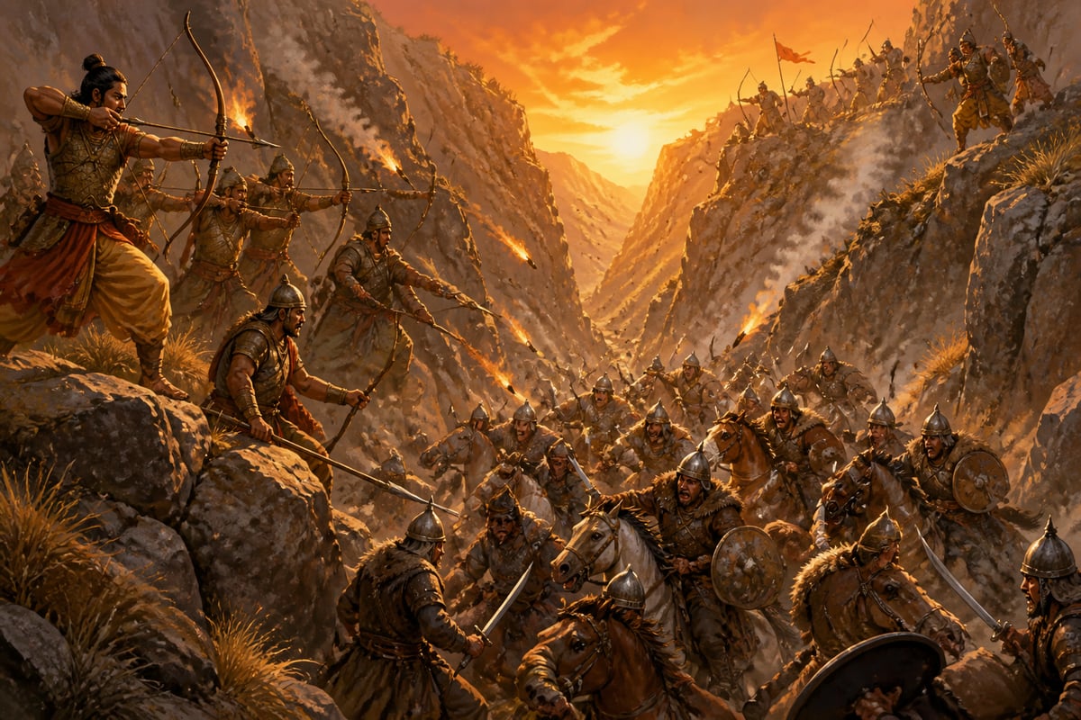Gupta forces trapping the Hunas in a narrow pass