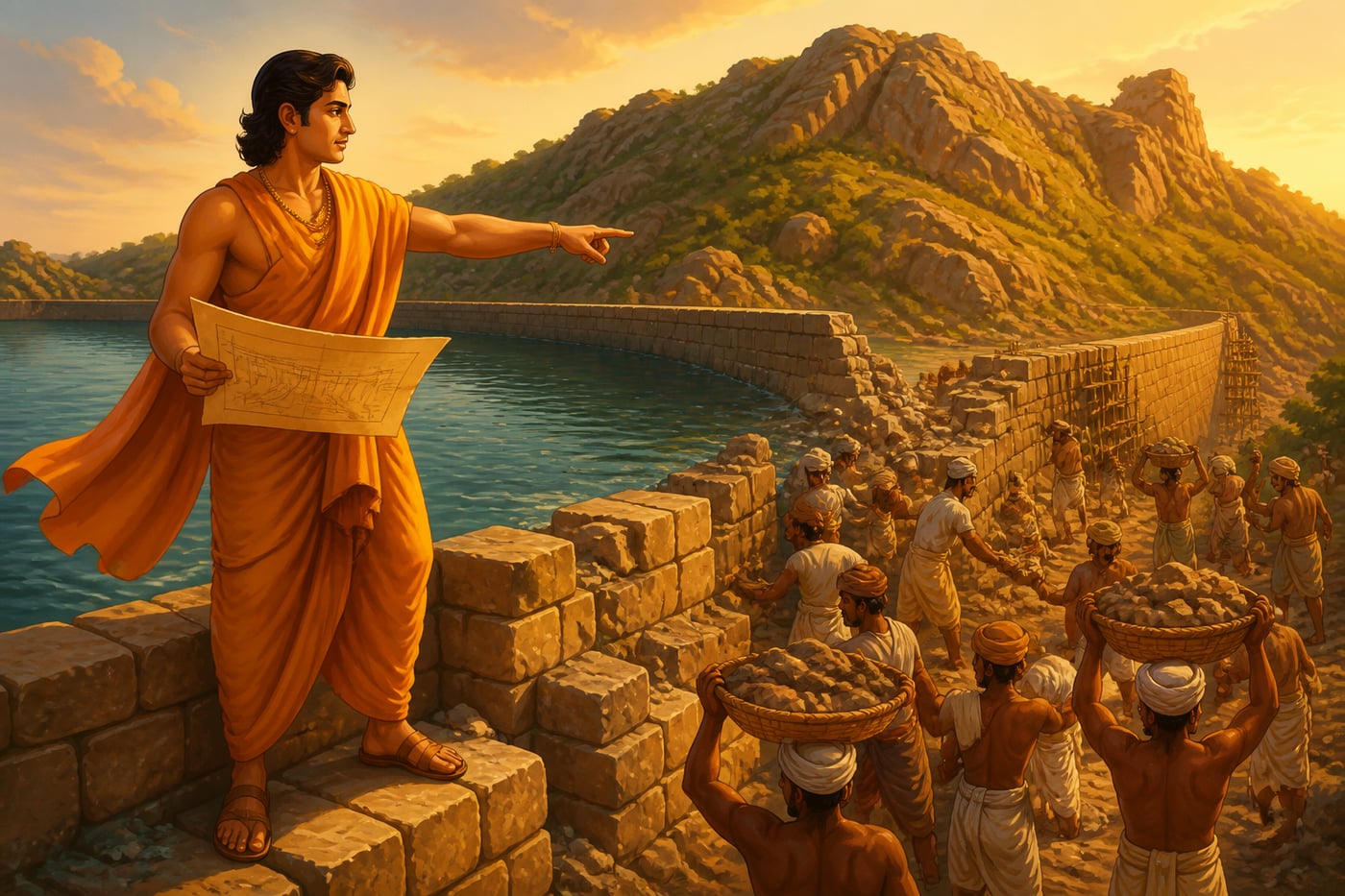 Chakrapalita directing the Sudarshana dam repair