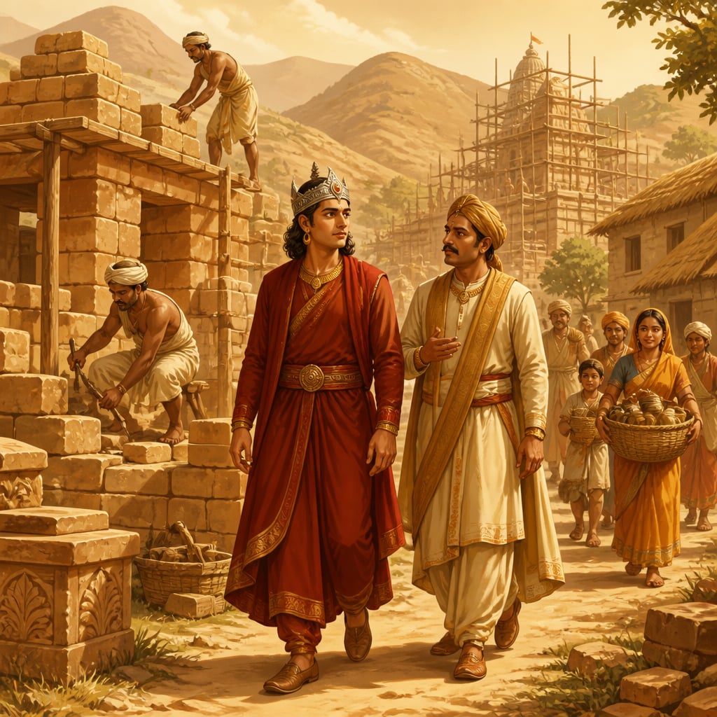 Skandagupta overseeing the rebuilding of his empire