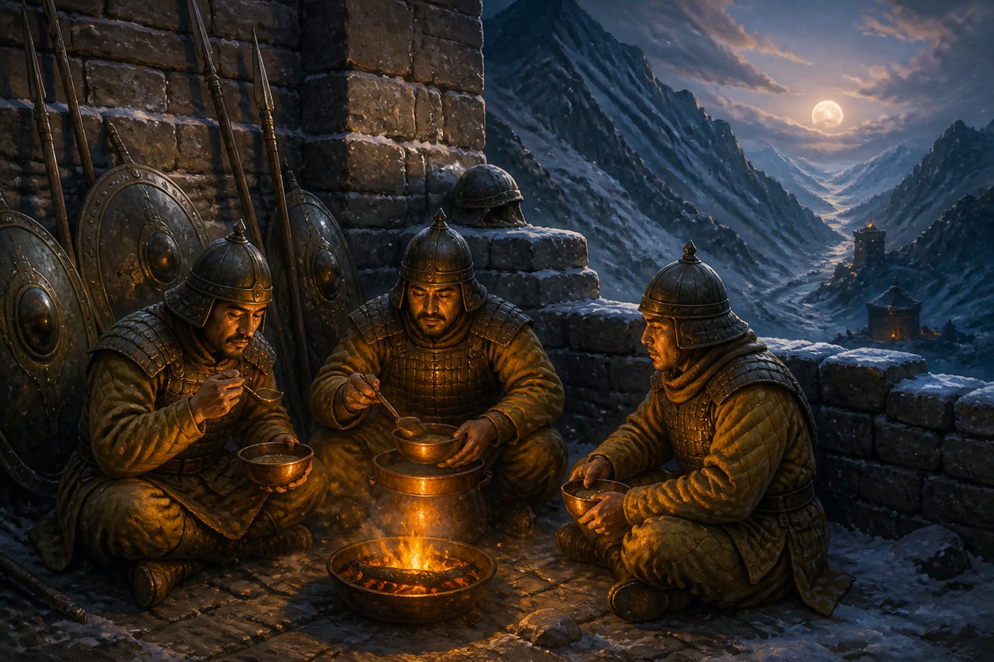 Gupta soldiers on winter watch at a mountain garrison