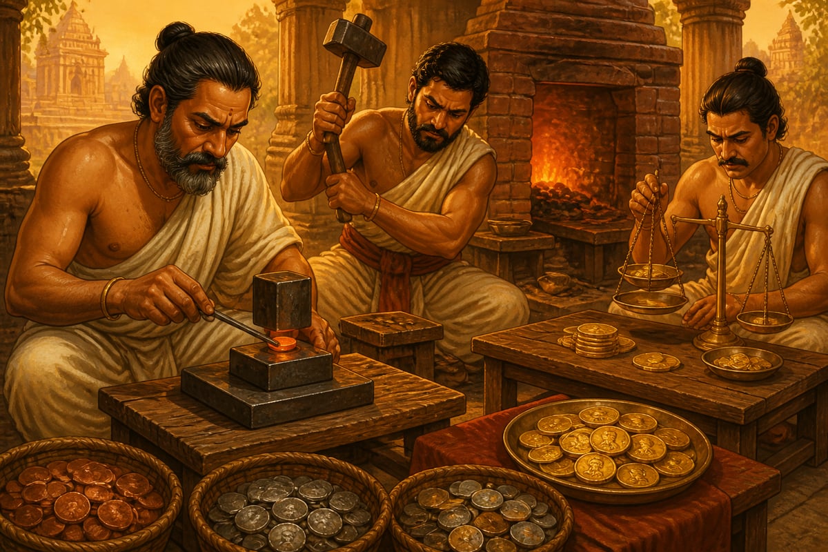 Gupta mint workers striking debased gold coins