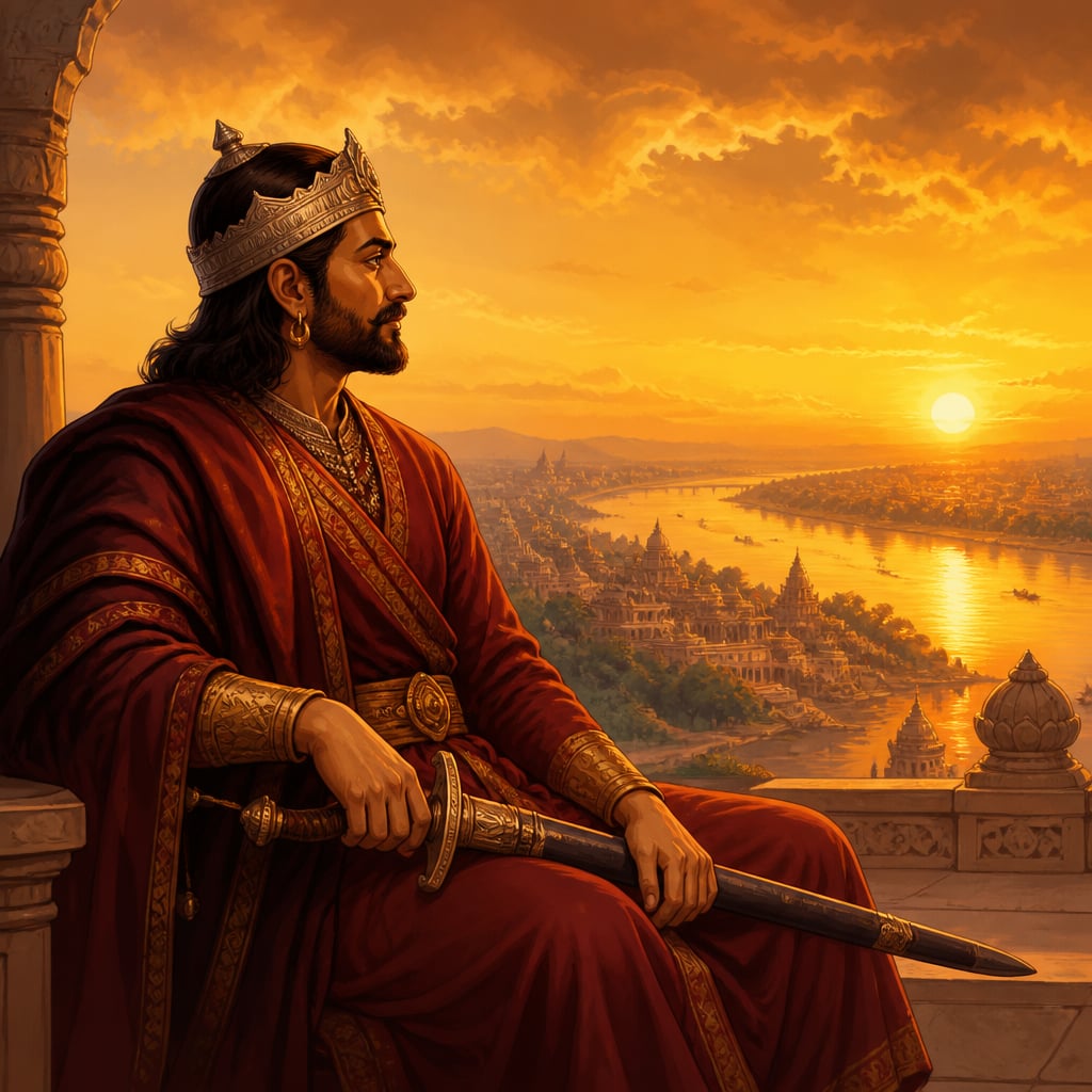 Skandagupta in his final years on a palace terrace