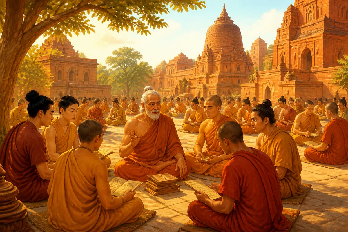 Students learning at Nalanda after Skandagupta's reign