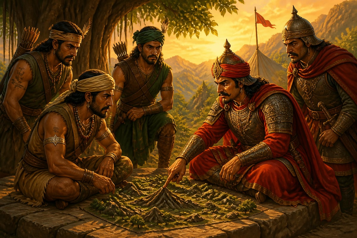 Rana Punja and Maharana Pratap planning together at a hill camp