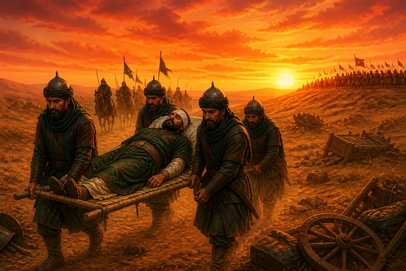 The wounded Ghori being carried back to Afghanistan unpursued