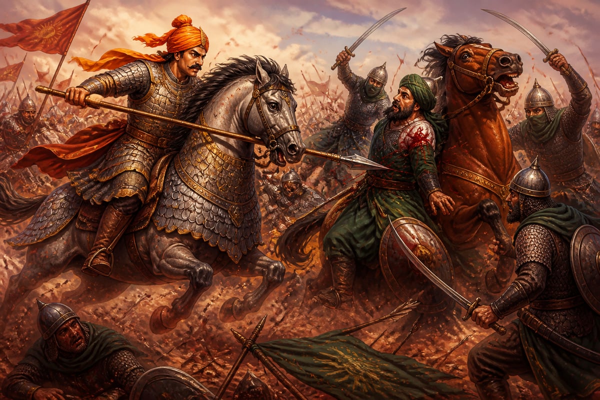 Govinda Raja striking Muhammad of Ghor with a lance at First Tarain