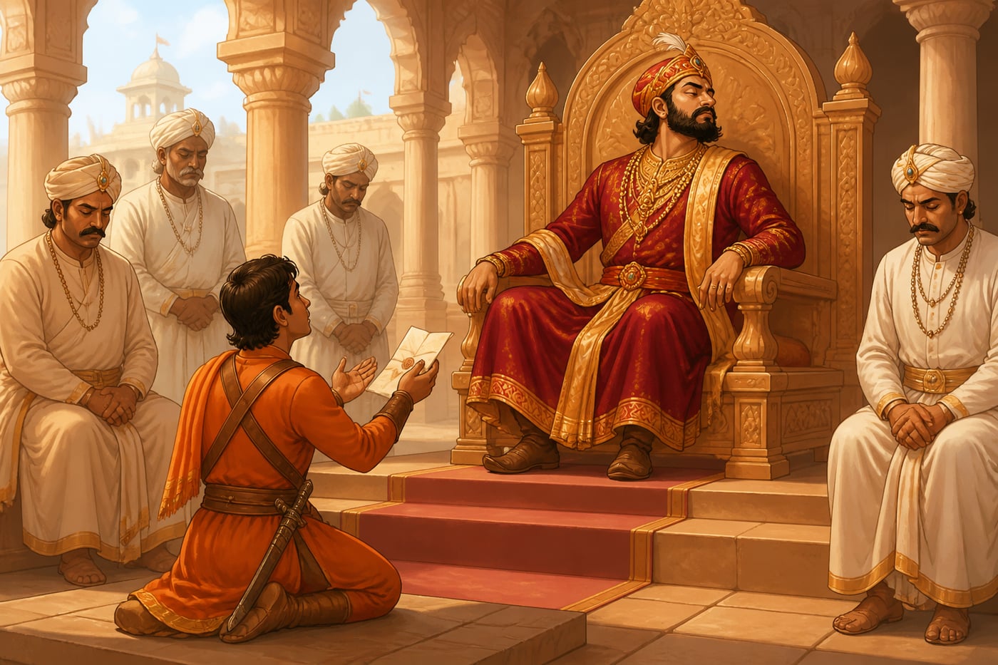 Jayachandra of Kannauj refusing aid to Prithviraj's envoy