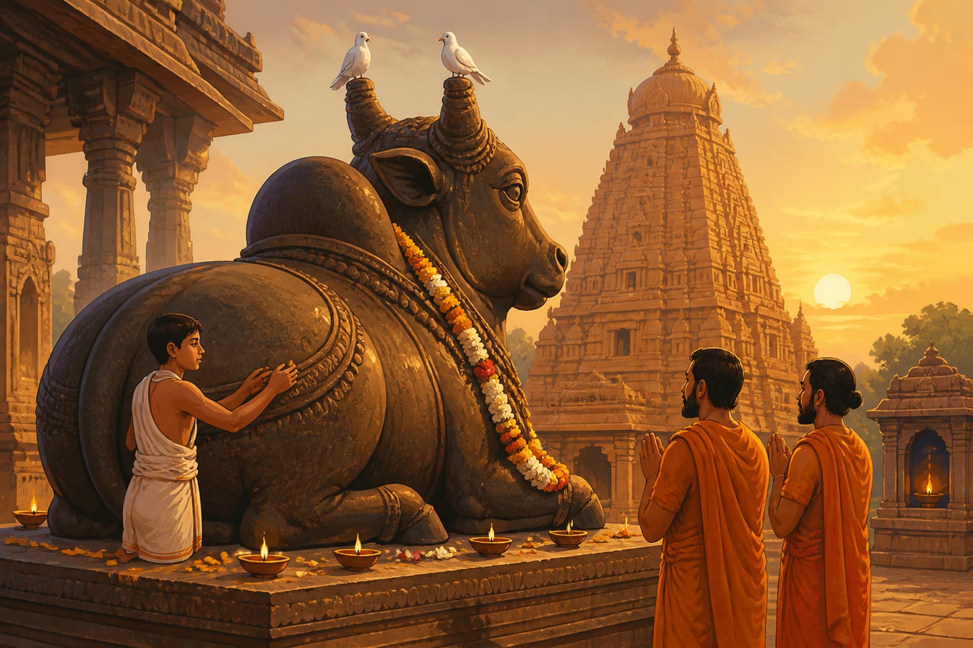 Colossal granite Nandi at Brihadeeswarar entrance
