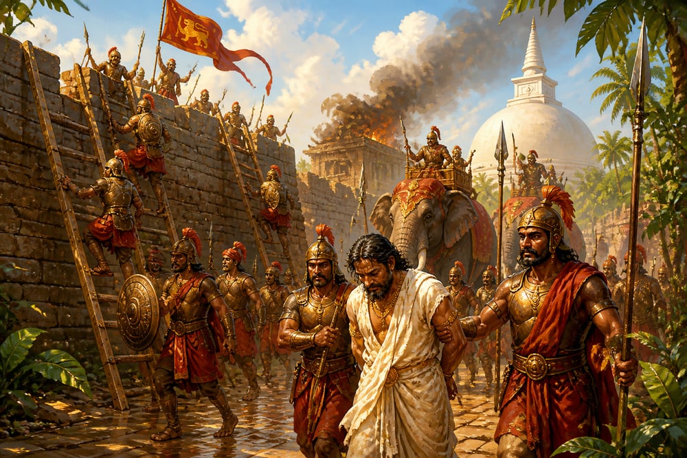 The Chola army storming the gates of Polonnaruwa in Sri Lanka