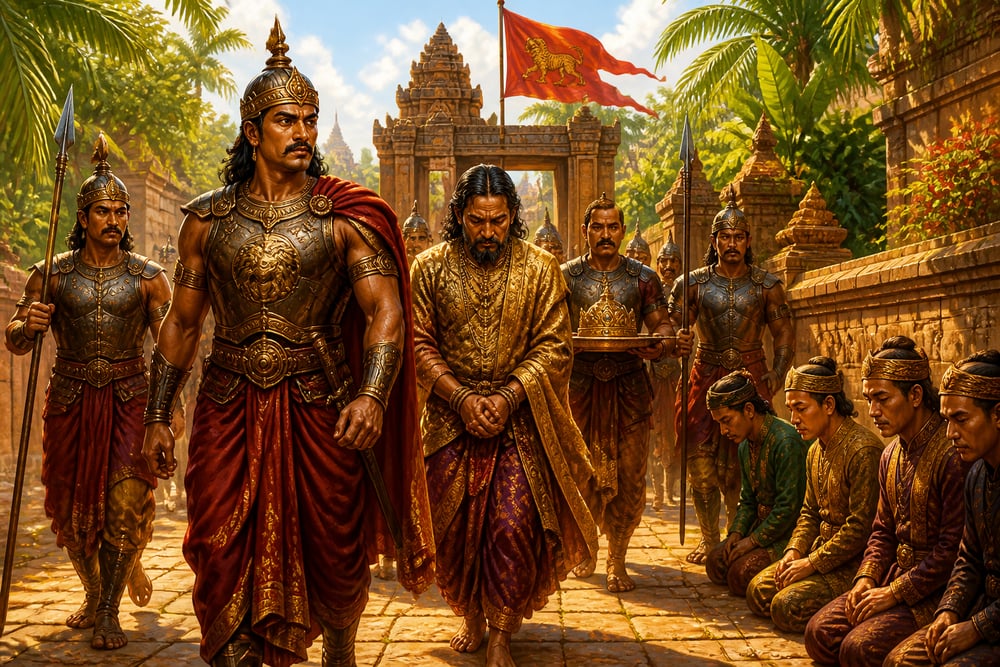 Sangrama Vijayottunggavarman led as captive through the Kadaram courtyard