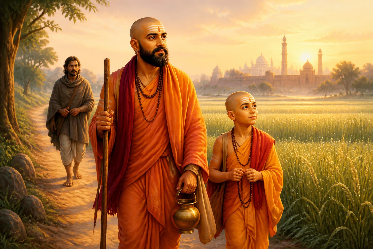 Shivaji and Sambhaji disguised as mendicants flee through Mughal territory