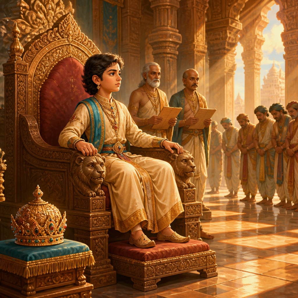 Young Amoghavarsha seated on the Rashtrakuta throne