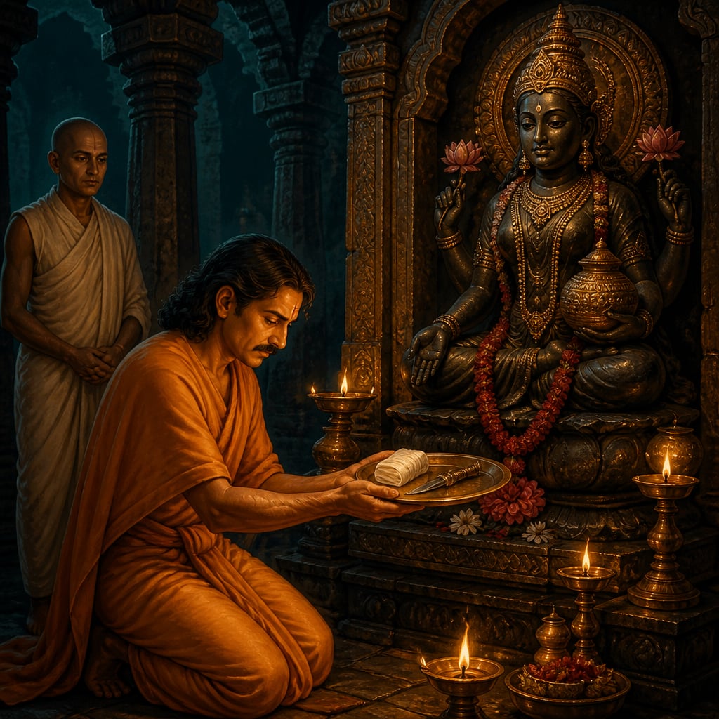 Amoghavarsha offering his finger at the Mahalakshmi temple