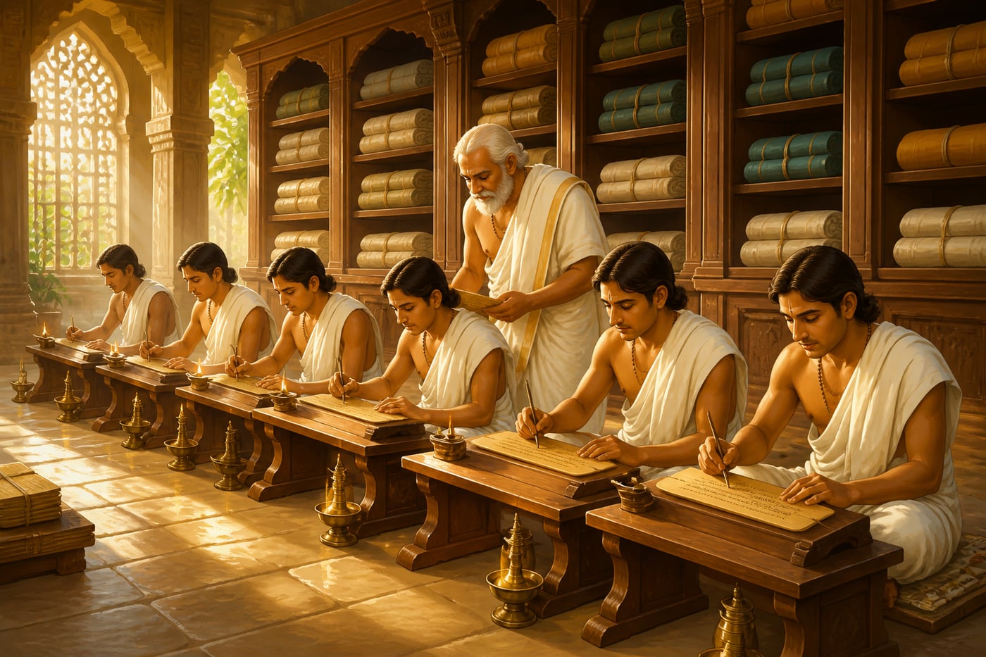 Manyakheta temple library scriptorium at dawn