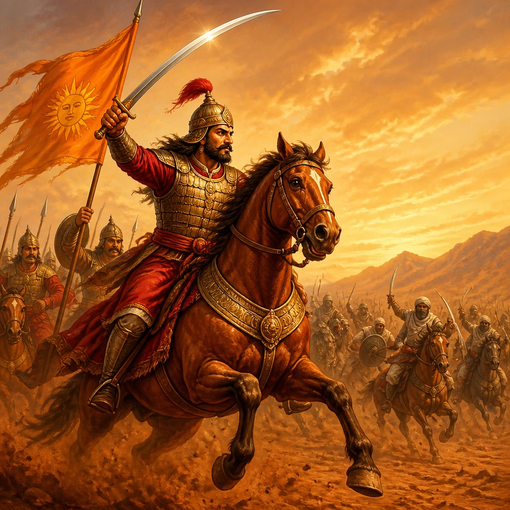 Bappa Rawal charging at the Battle of Rajasthan
