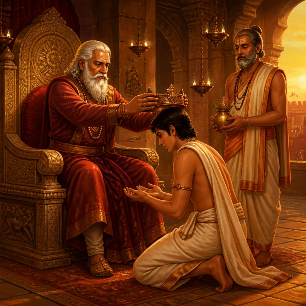 Aged Bappa Rawal crowning his son Khoman at Chittor