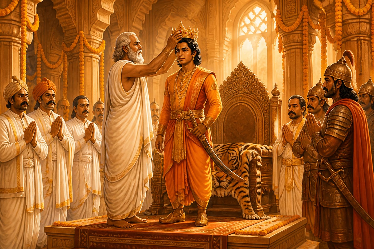 Young Bhoja receiving the crown of Malwa at Dhara