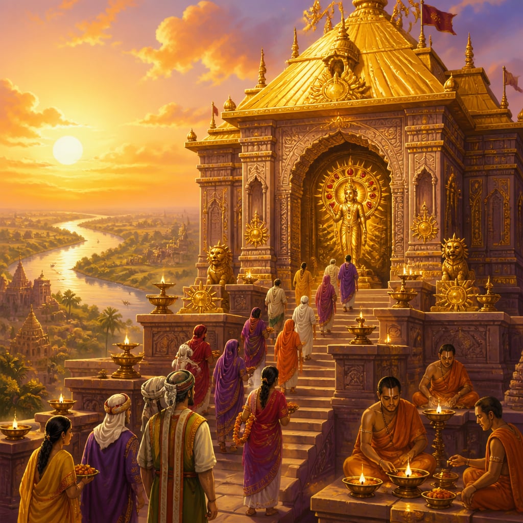 The golden Sun Temple of Multan at evening light