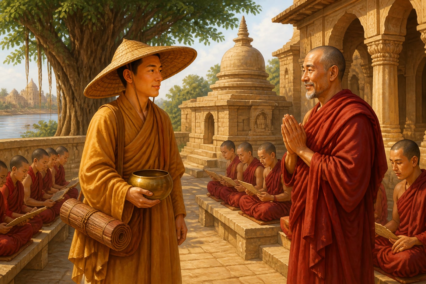 Xuanzang received at a Sindhi Buddhist monastery