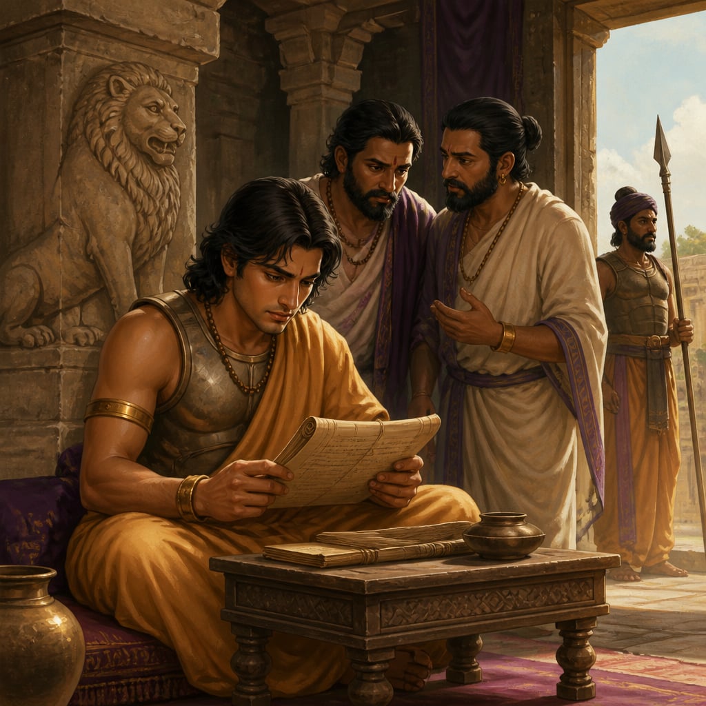 Young Dantidurga as Rashtrakuta feudatory in his court