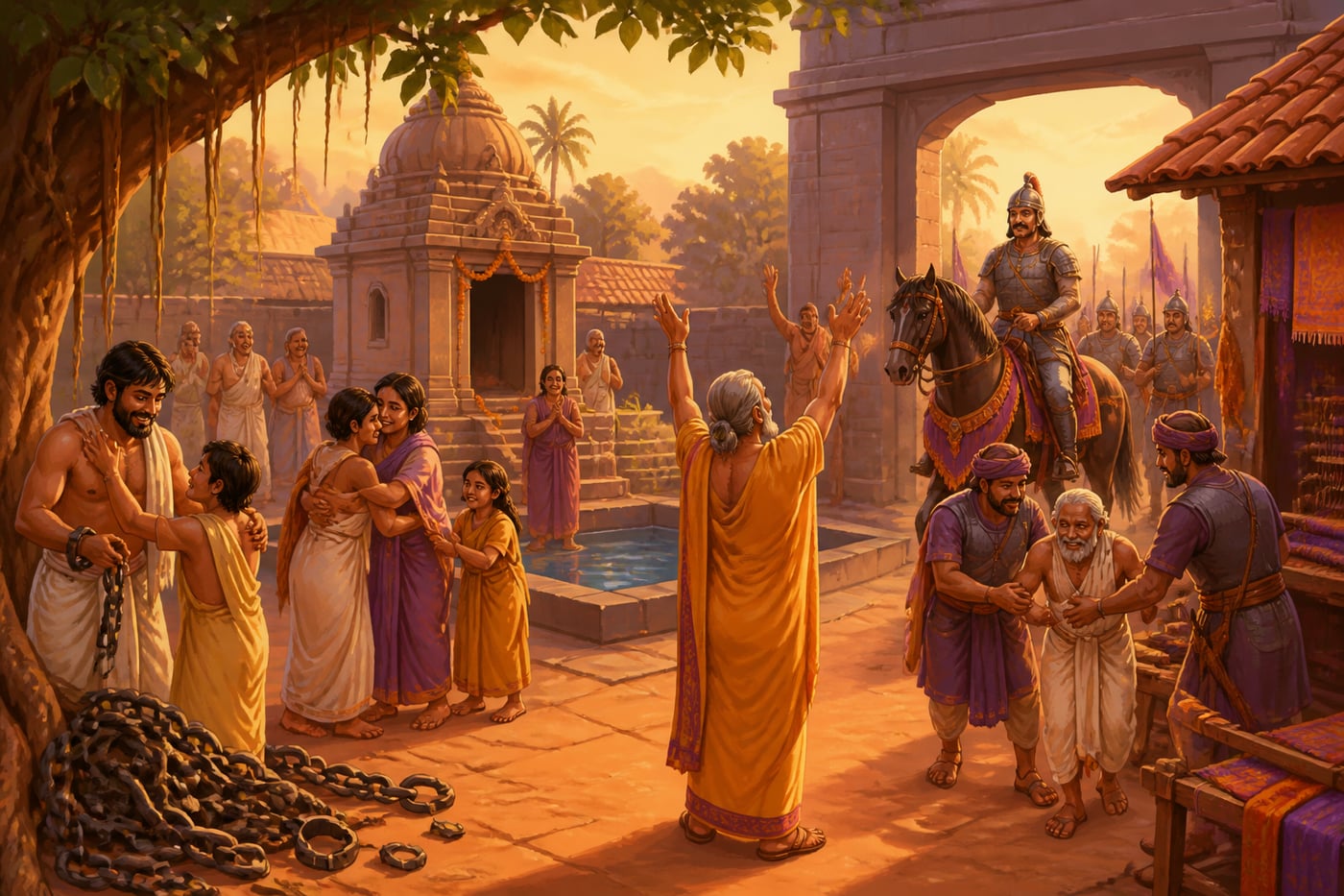 Freed Hindu captives unshackling each other after Dantidurga's victory