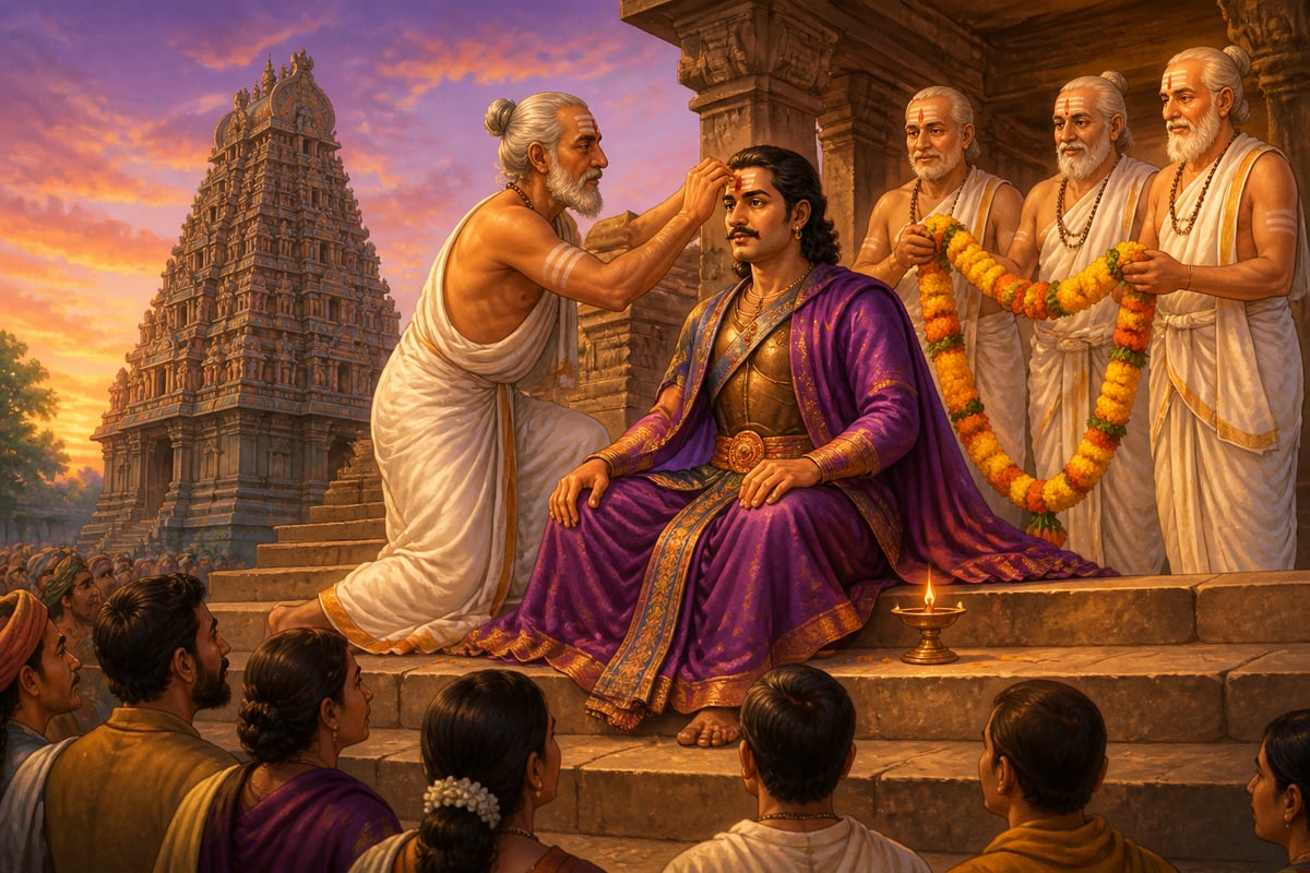 Brahmin priests honoring Dantidurga as protector of dharma