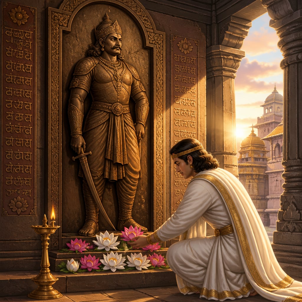 Carved stone portrait of Dantidurga in the founder's shrine