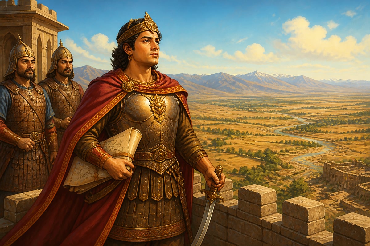 Young Lalitaditya looking out from his frontier watchtower
