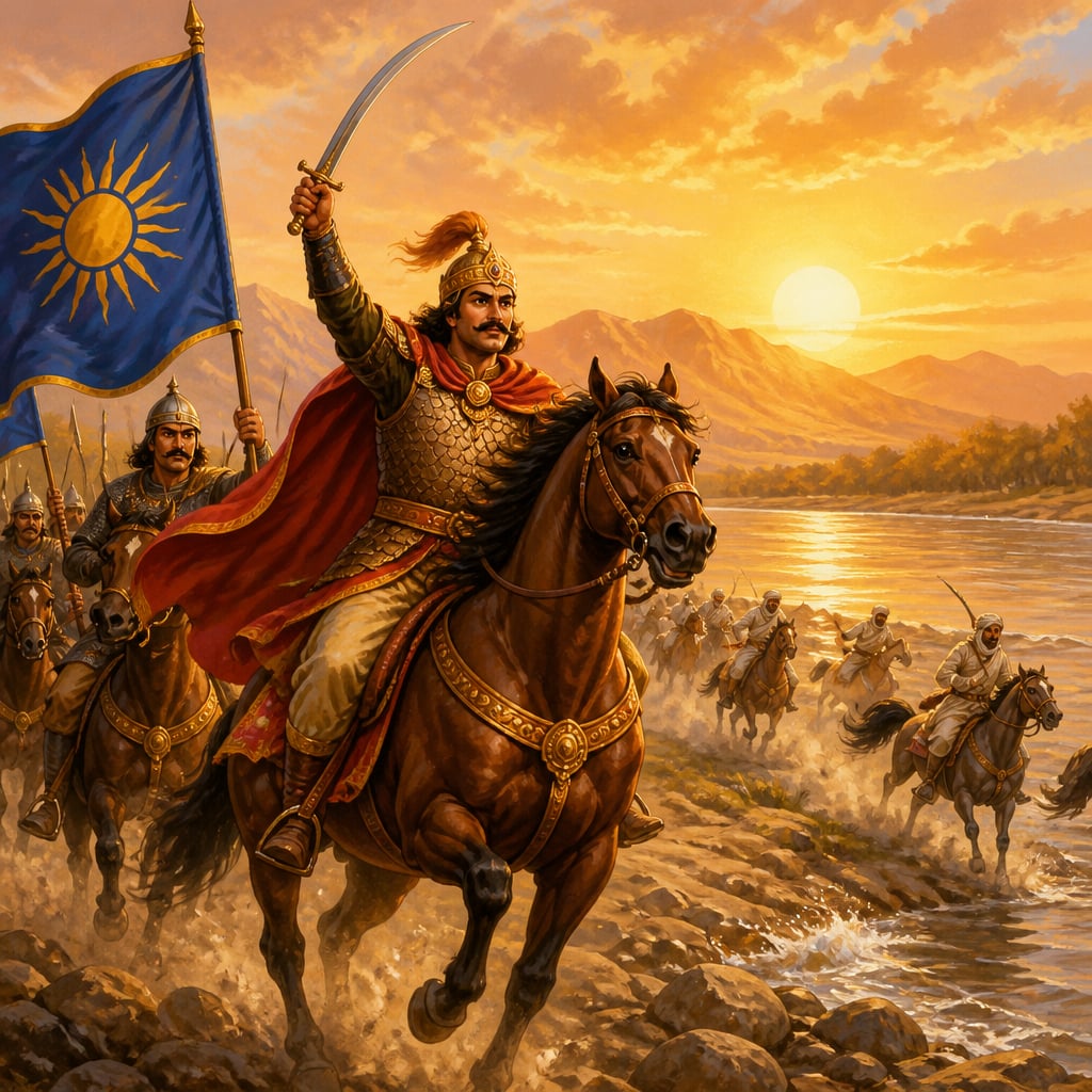 Lalitaditya's army facing the Caliphate across the Indus