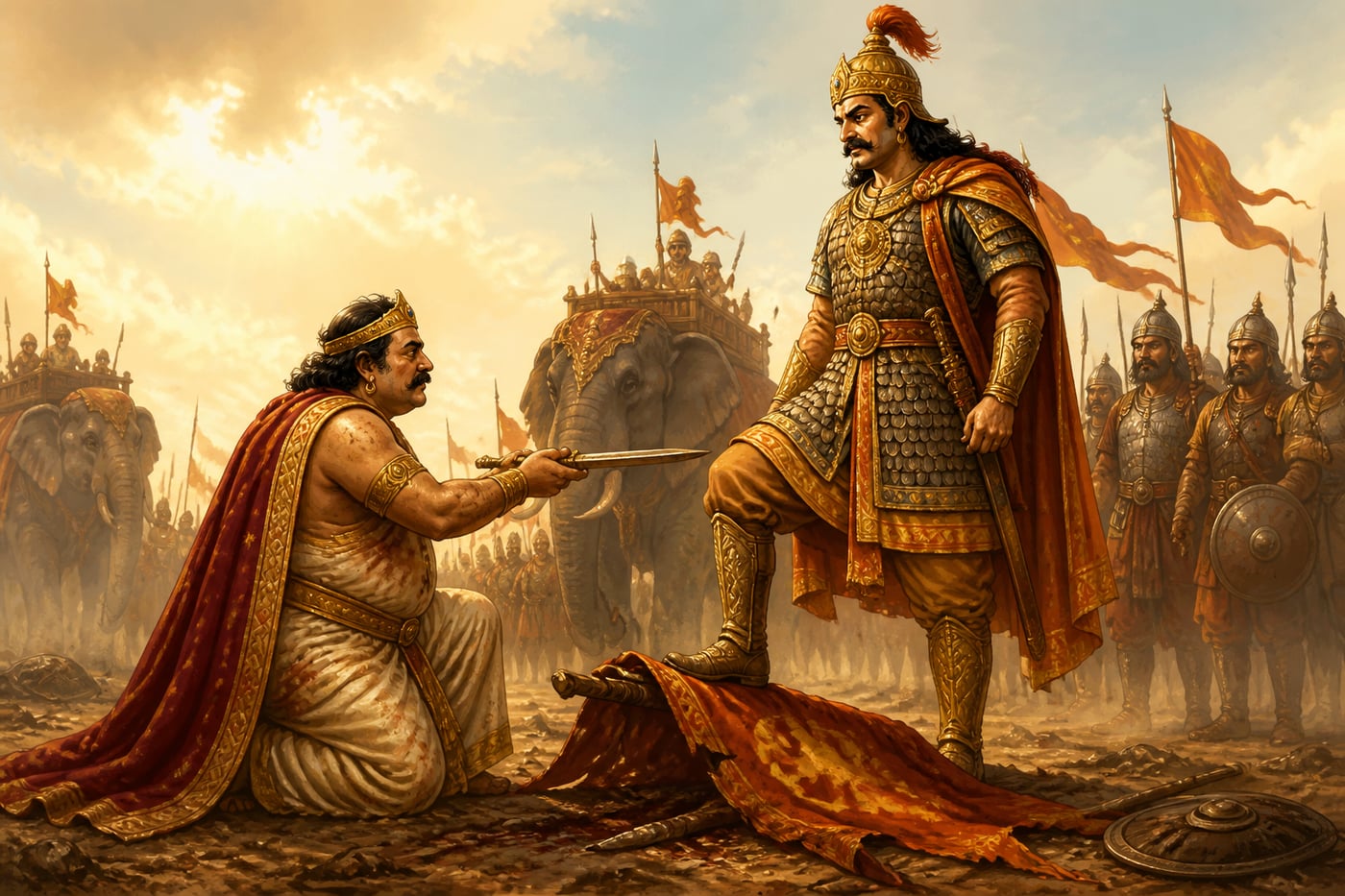 Yashovarman of Kanauj surrendering to Lalitaditya