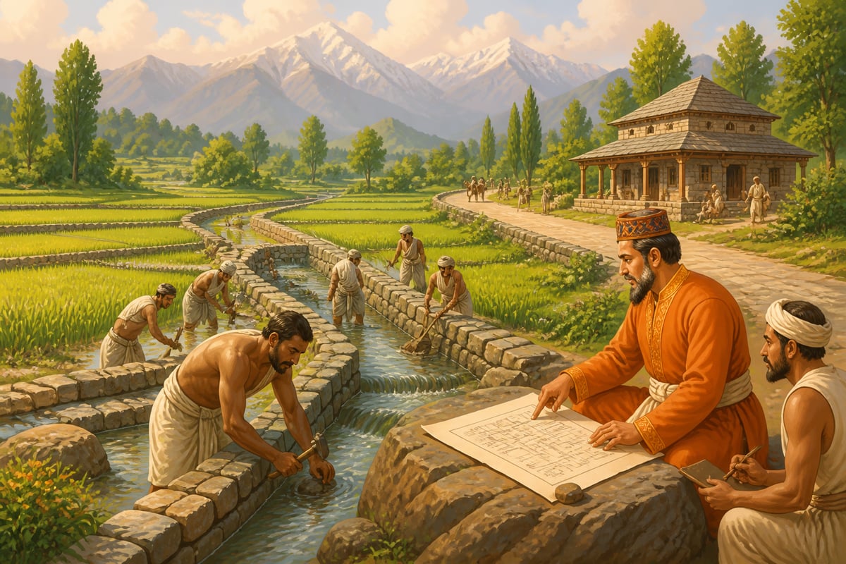 A Karkota inspector reviewing Kashmir's new irrigation canals