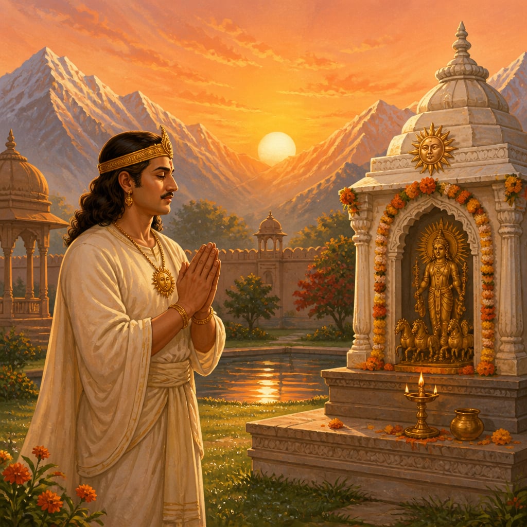 Lalitaditya at dawn worship of Surya