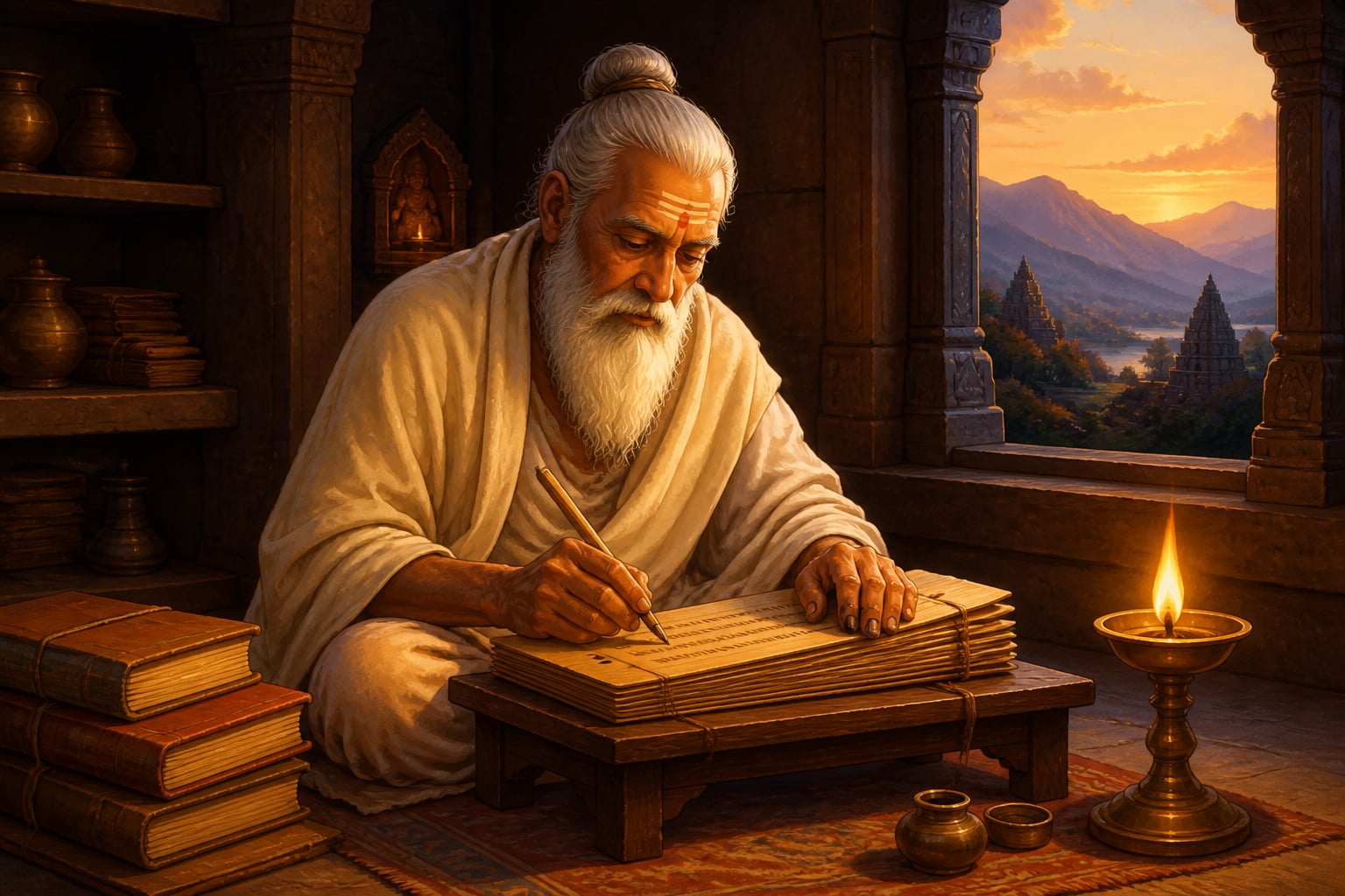 Kalhana writing the Rajatarangini four centuries later