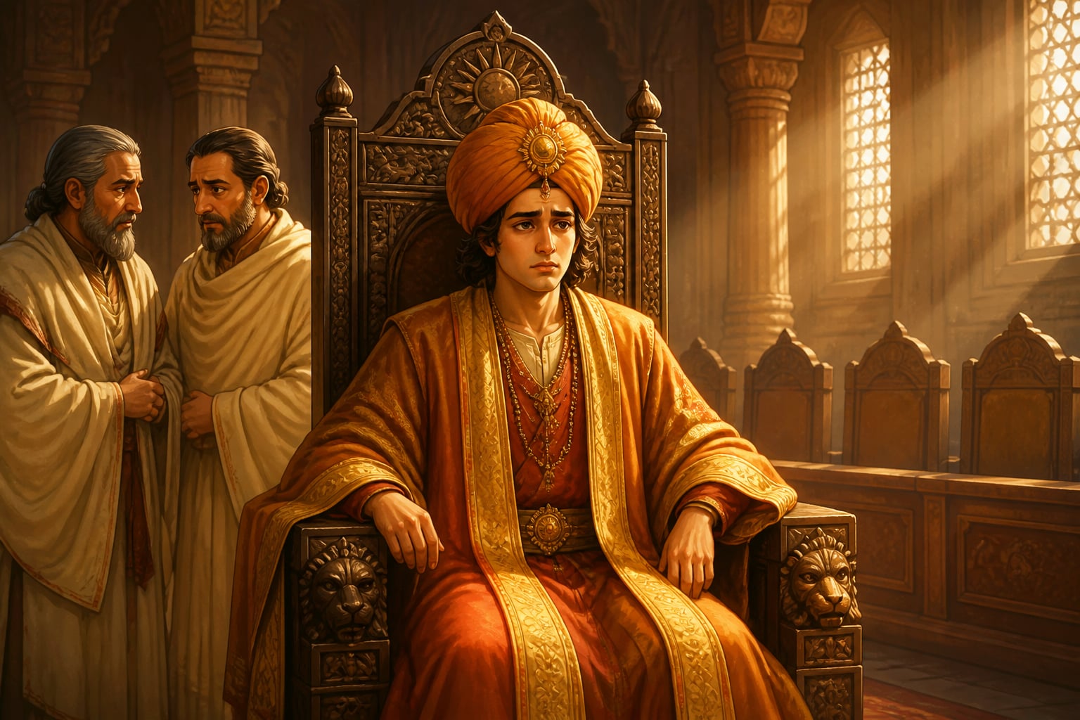 Kuvalayapida on his father's throne, unsure