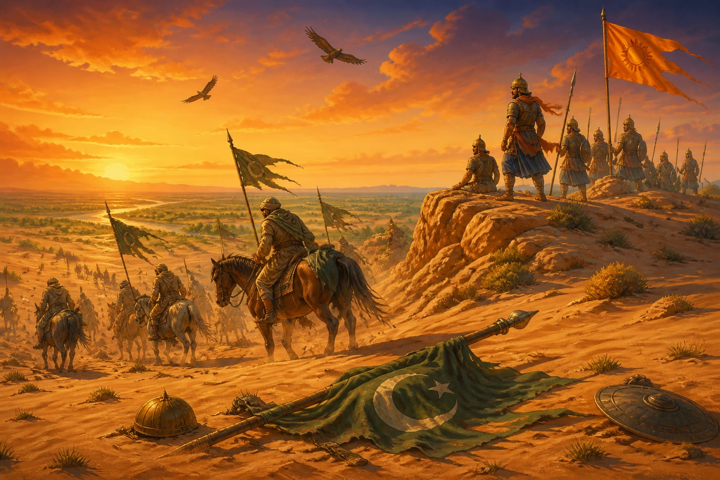 Junaid's defeated Arab cavalry retreating across the Rajasthan dunes