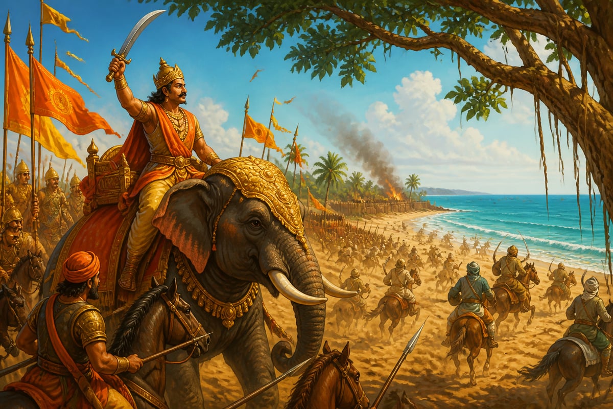 Avanijanashraya Pulakeshi rallying Chalukya cavalry at Navsari