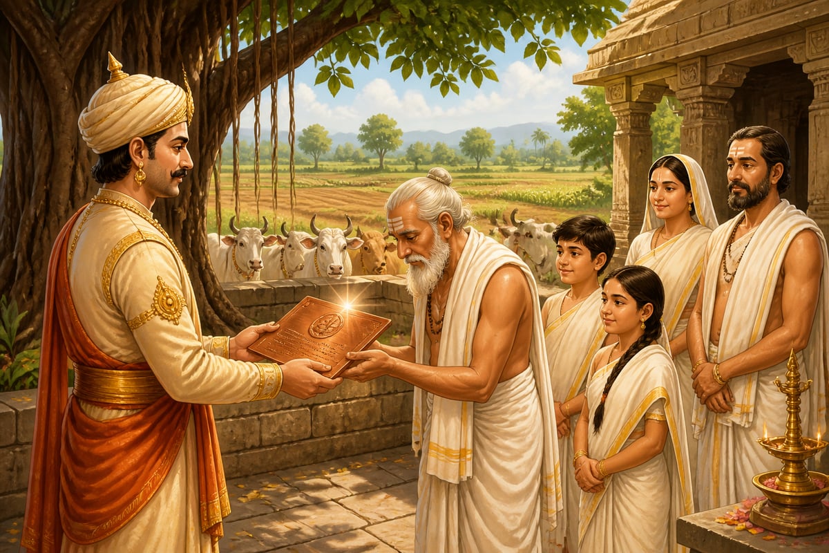 Brahmin householders receiving an inscribed copper-plate land grant