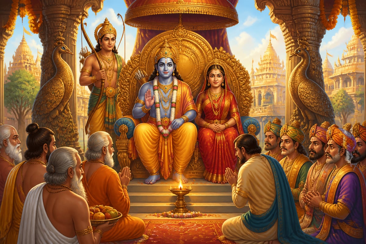 Lord Rama enthroned in dharmic kingship at Ayodhya