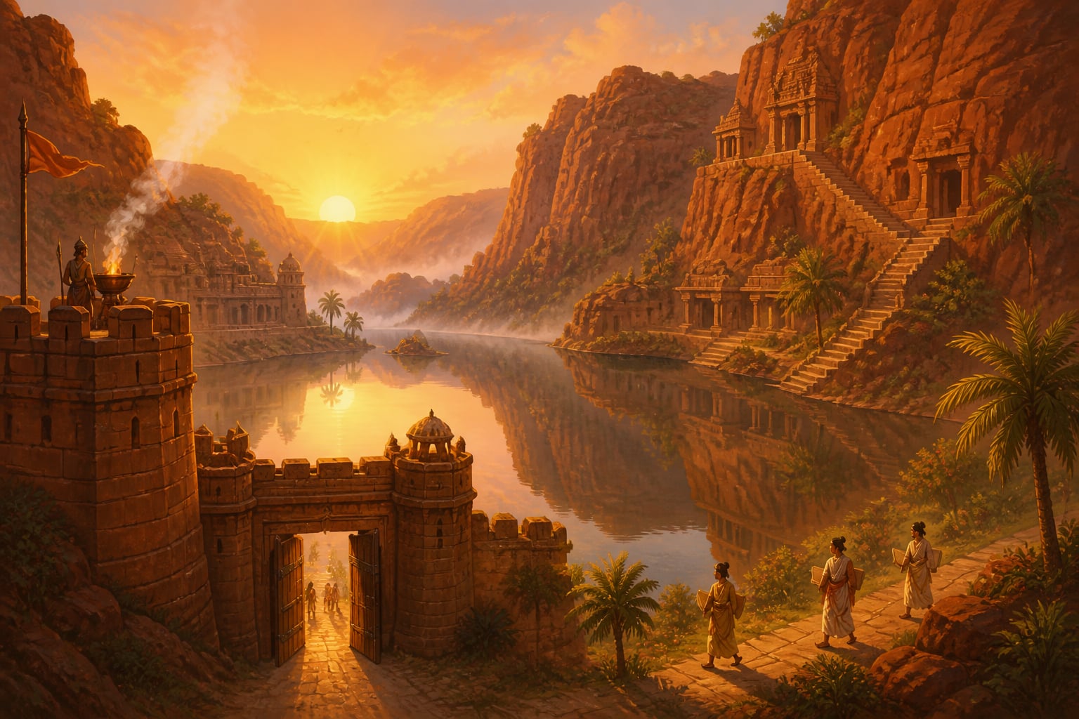 Vatapi fortress in the red cliffs at dawn